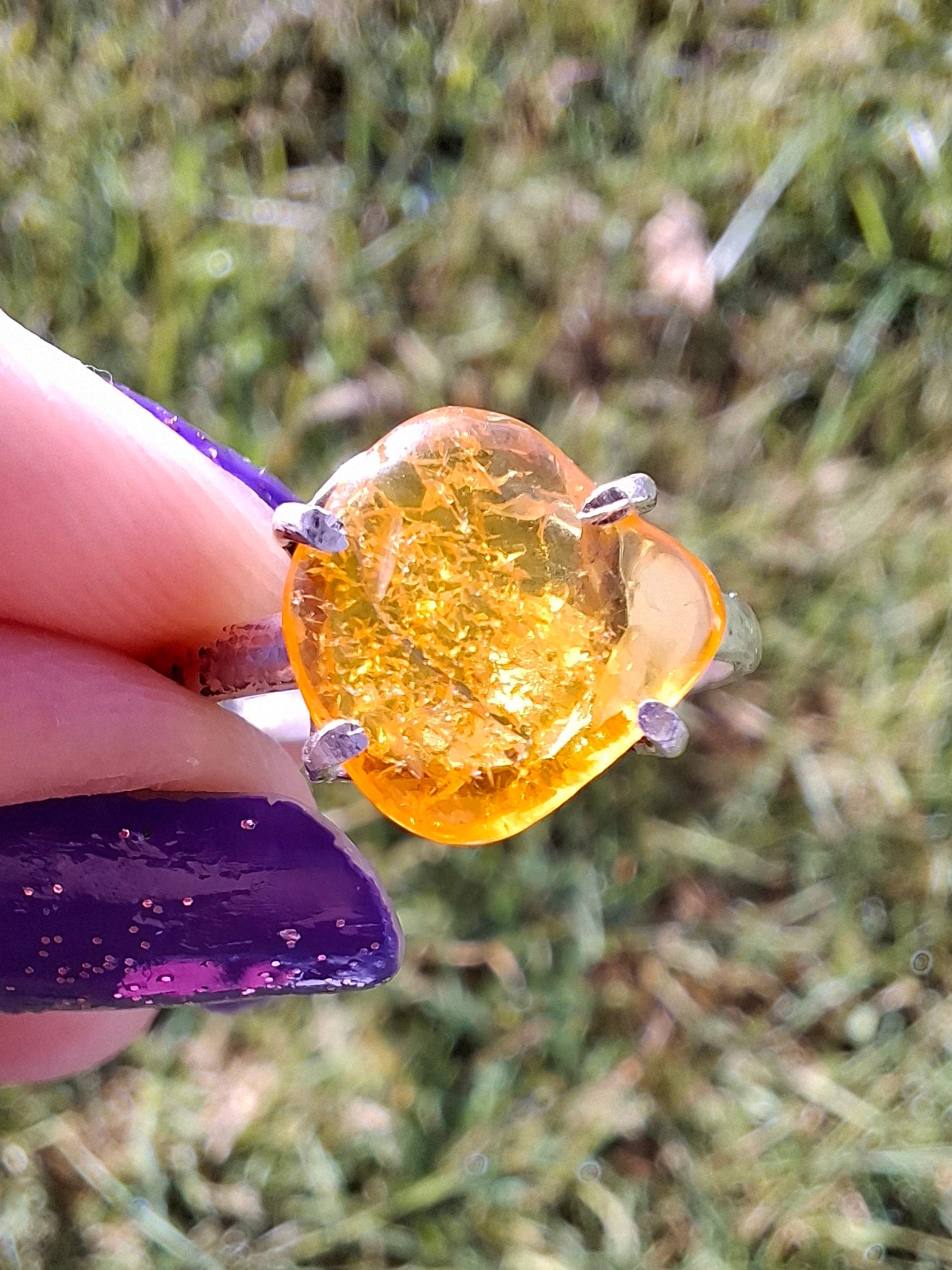 Baltic Amber Ring, size large R, 925 Silver, Fossil (Ref: AR17)