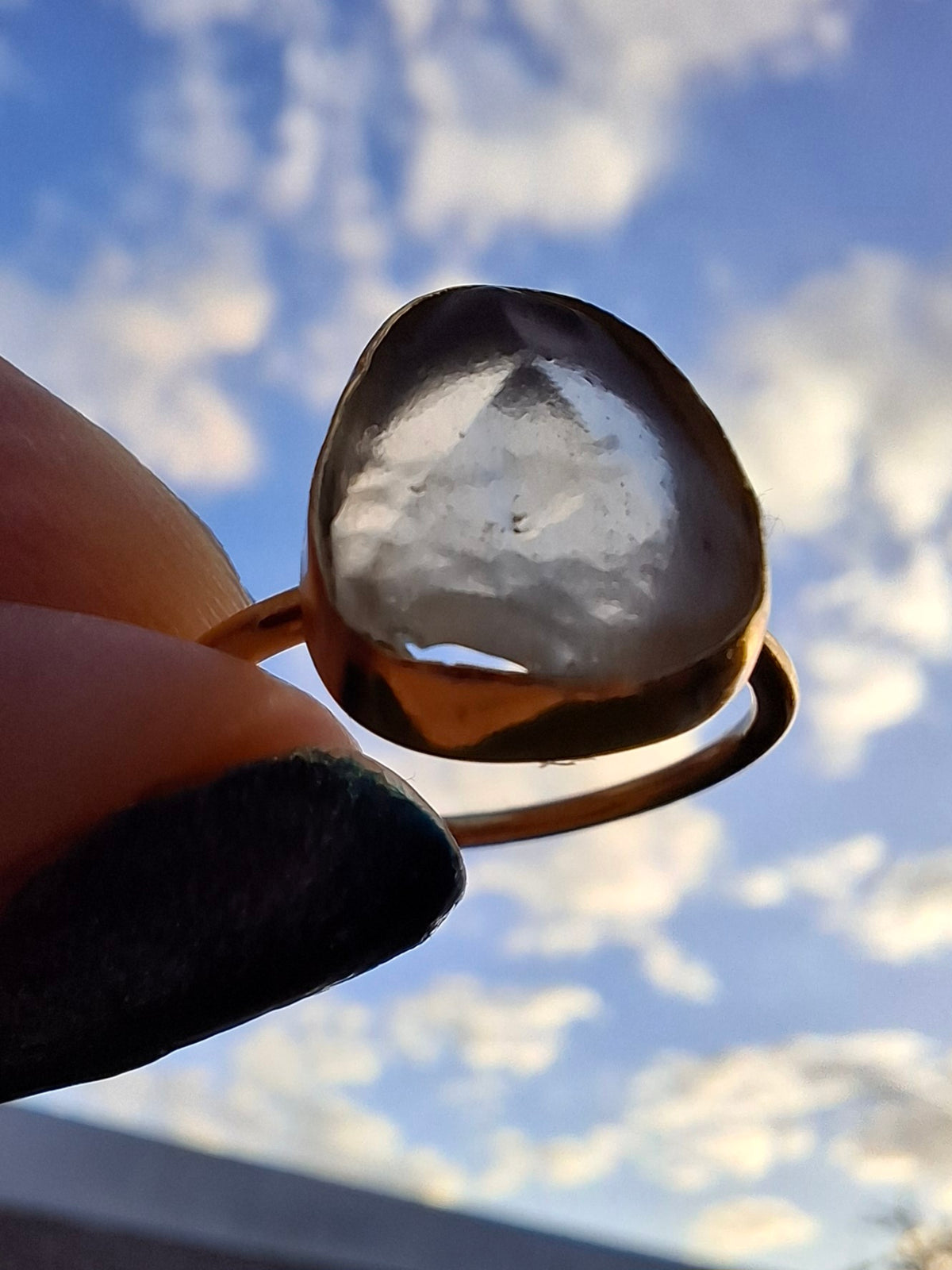 Libyan Desert Glass Ring, 14K GOLD Plated, size large Q, Tektite (Ref: LR80)