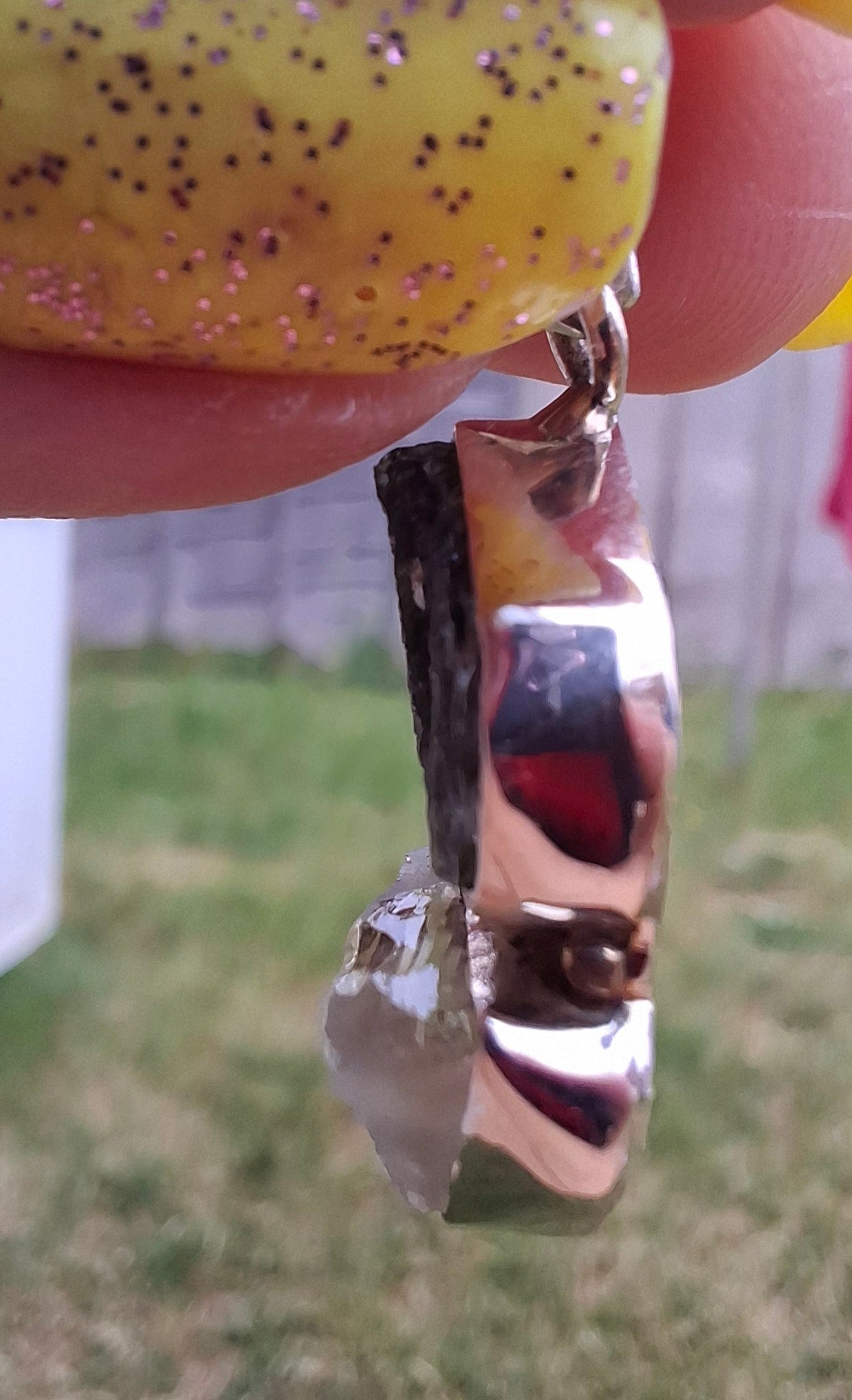 Moldavite & Libyan Desert Glass Pendant, 925 Silver, Tektite (Ref: MLP3)