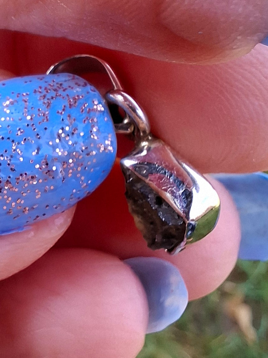 Moldavite Pendant, 925 Silver, Tektite (Ref: P34)