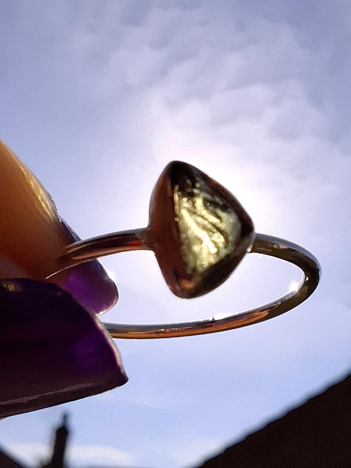 Moldavite Ring, size large R/small S, 925 Silver, Tektite (Ref: R53)