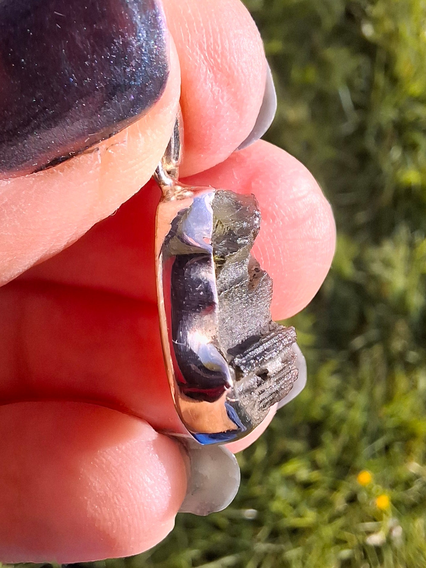 Moldavite Pendant, 925 silver, Tektite (Ref: P3)