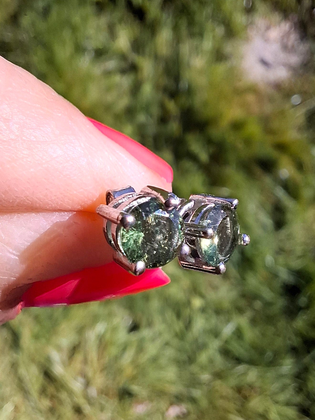 Moldavite (faceted) 5mm STUD EARRINGS, 925 Silver, Tektite (Ref: Pair51)