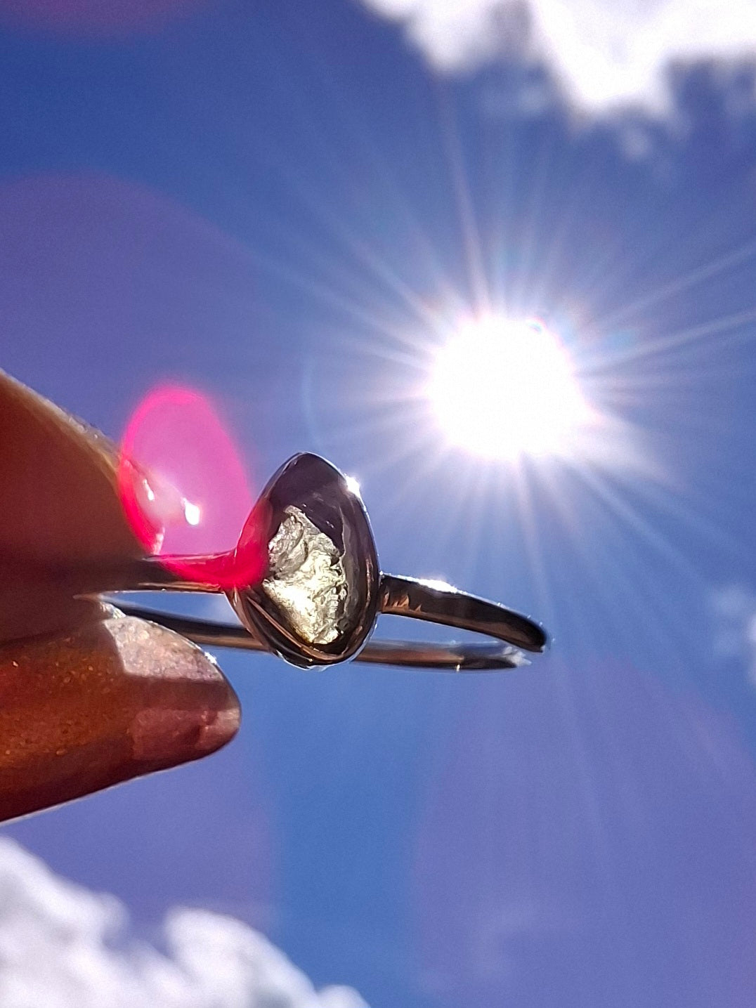 Moldavite Ring, size large M, 925 Silver, Tektite (Ref: R51)