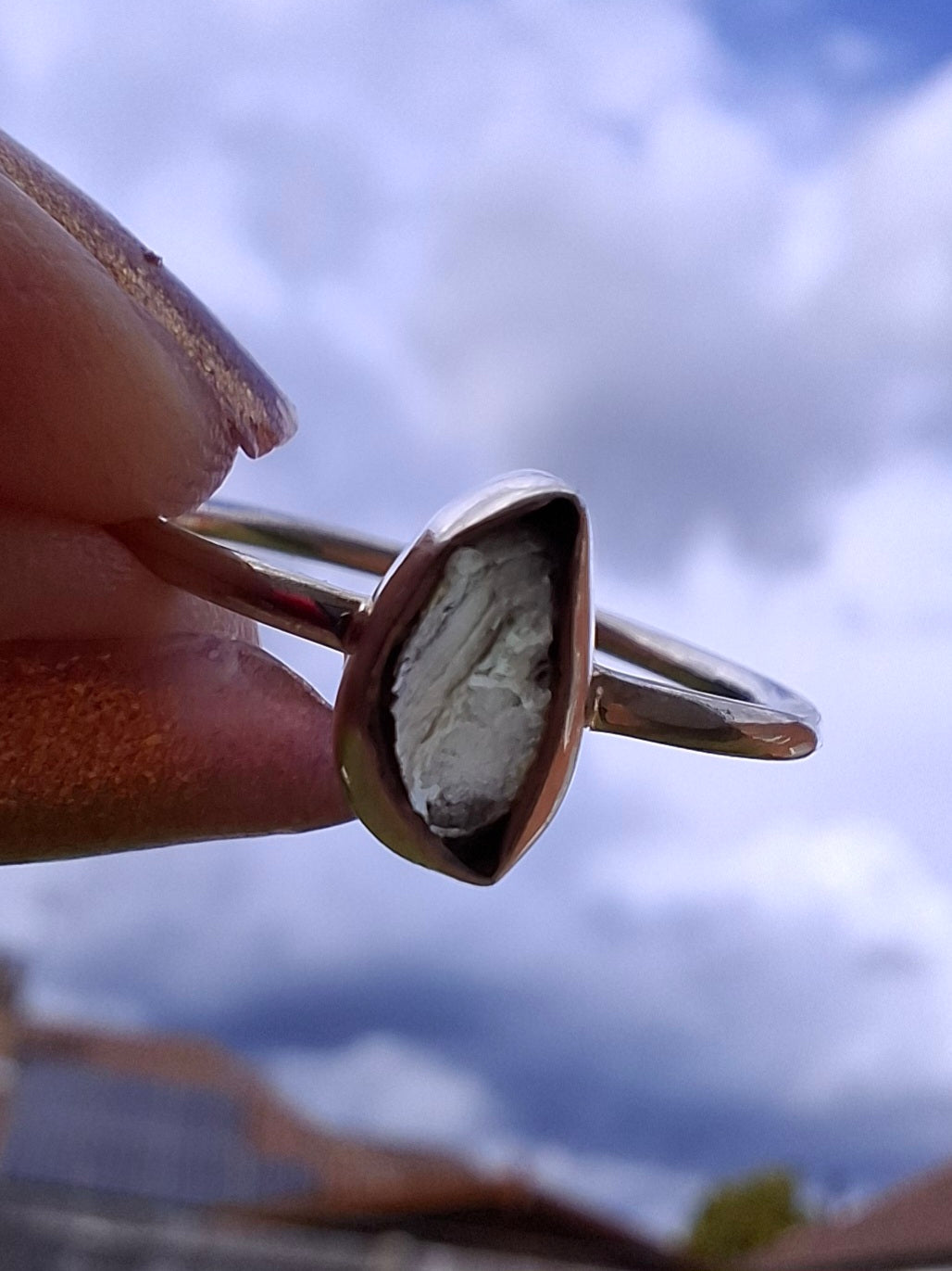 Moldavite Ring, size small L, 925 Silver, Tektite (Ref: R35)