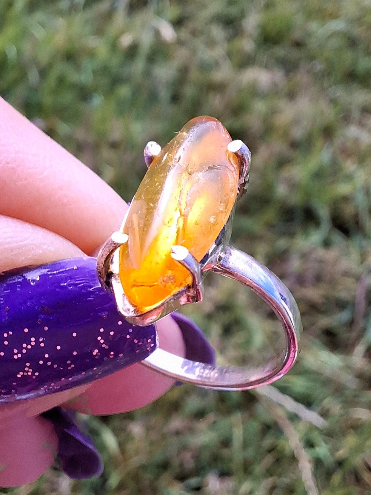 Baltic Amber Ring, size large J/small K, 925 Silver, Fossil (Ref: AR30)