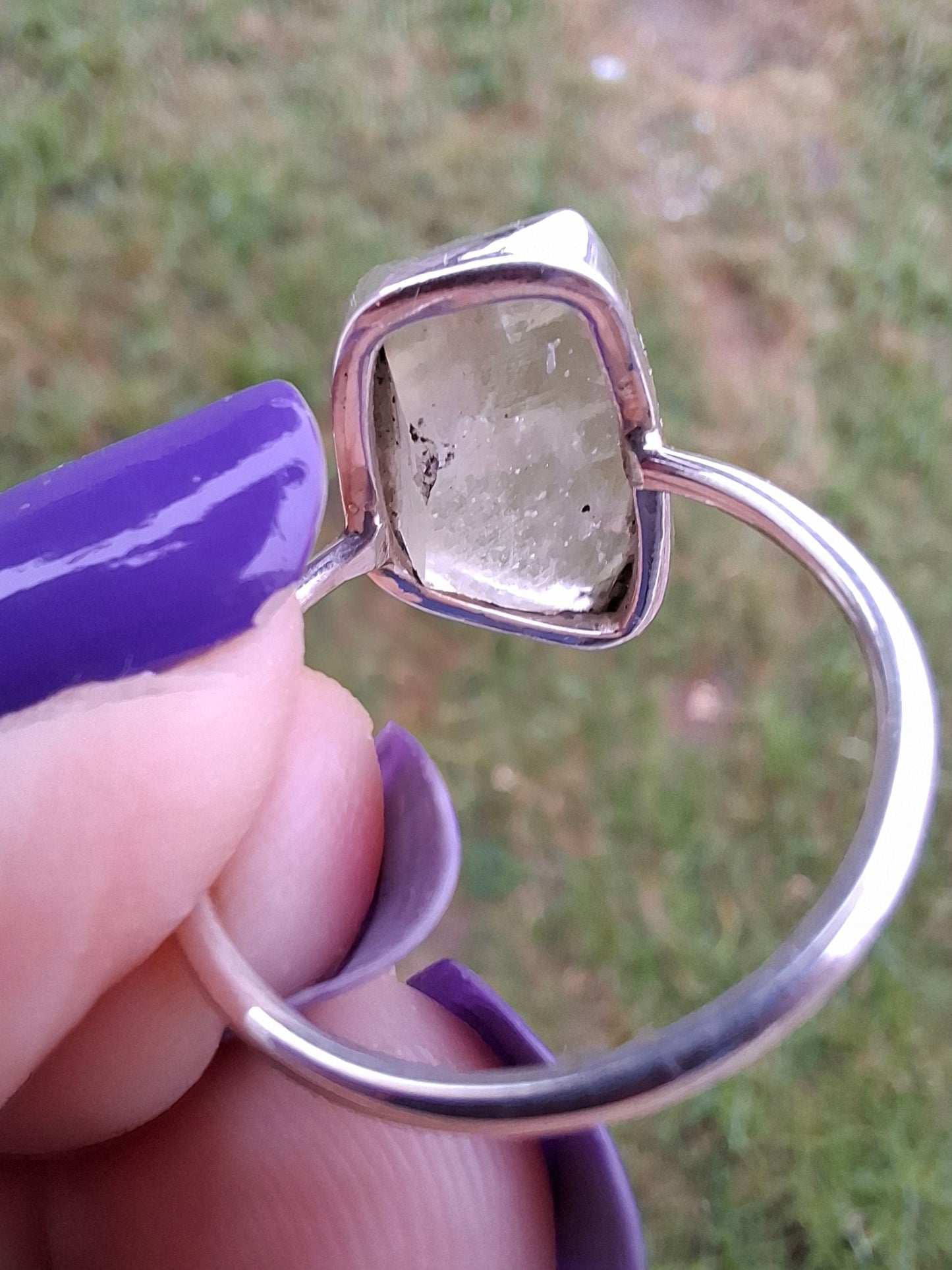 Libyan Desert Glass Ring, size large P, 925 Silver, Tektite (Ref: LR33)