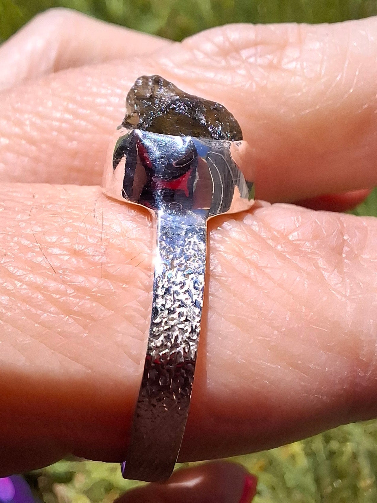 Moldavite Ring, size V, 925 Silver, Tektite (Ref: R326)