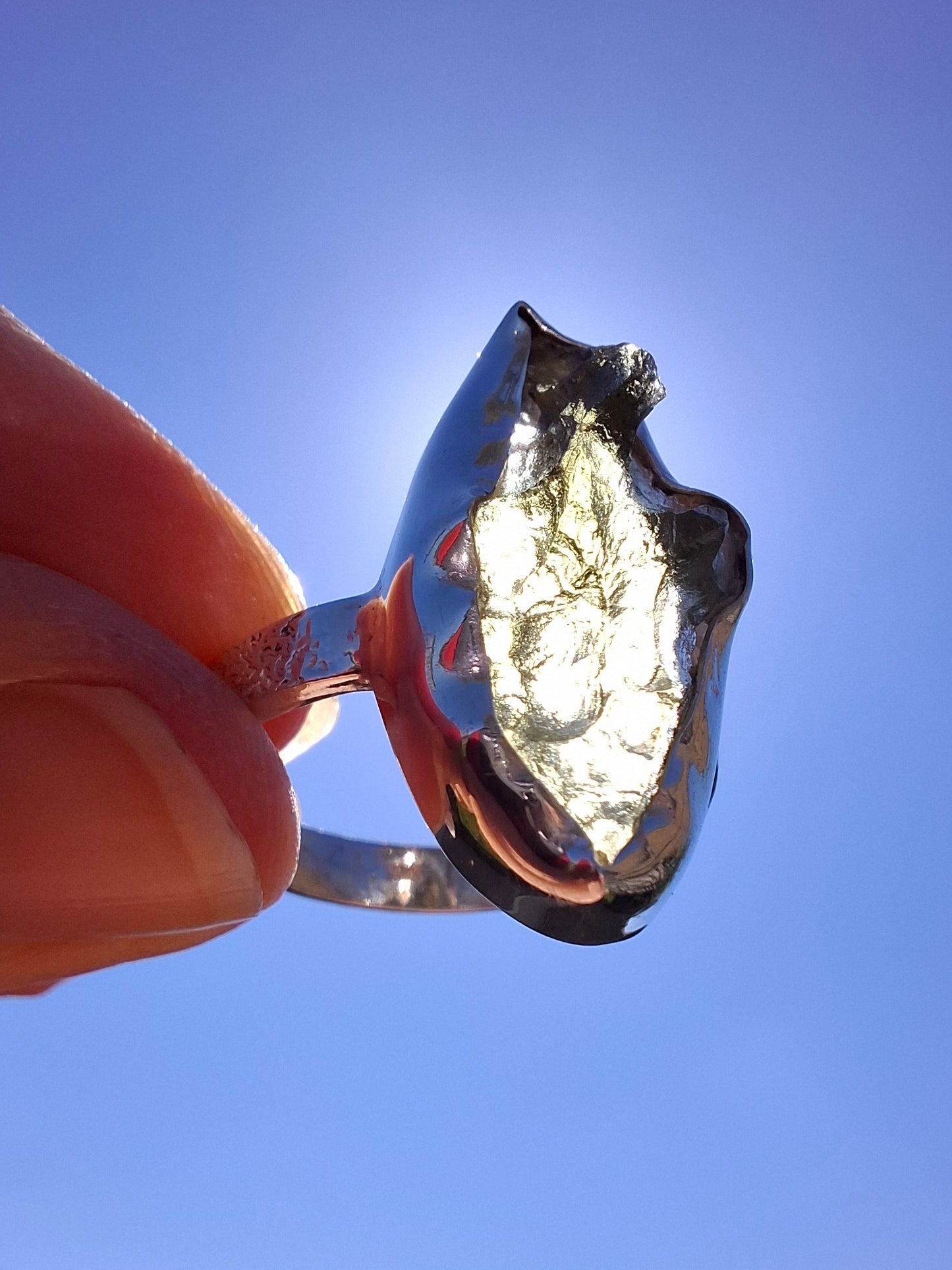 Moldavite Ring, size small U, 925 silver, Tektite (Ref: R321)