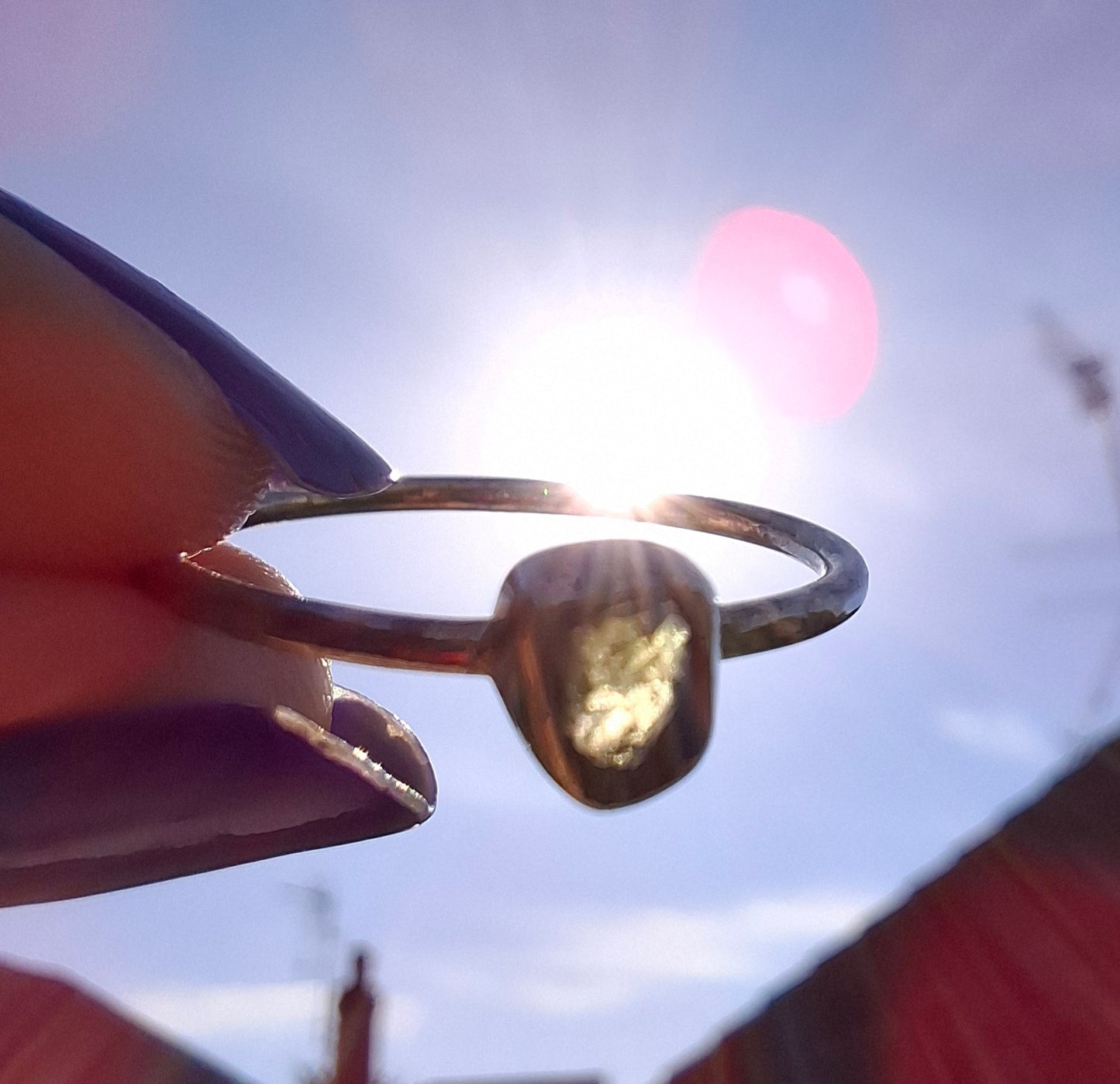 Moldavite Ring, size large O/small P, 925 Silver, Tektite (Ref: R41)