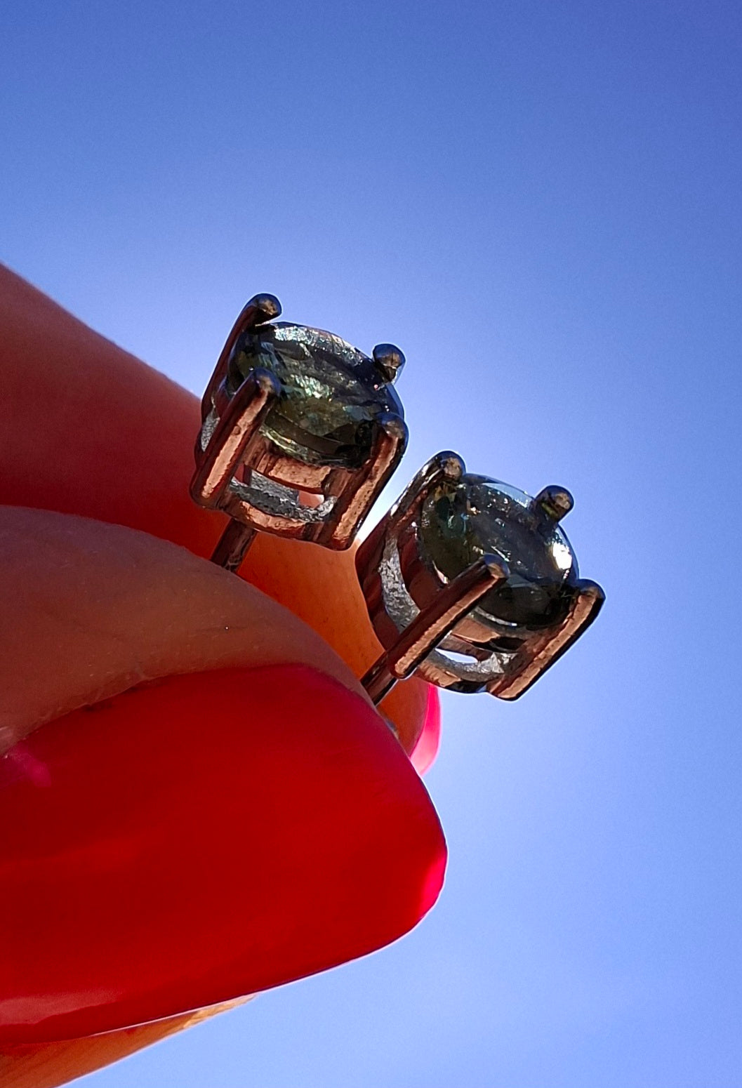 Moldavite (faceted) 5mm STUD EARRINGS, 925 Silver, Tektite (Pair16)