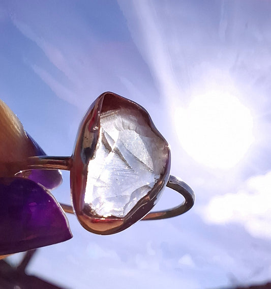 Libyan Desert Glass Ring, size large W, 925 Silver, Tektite (Ref: LR63)
