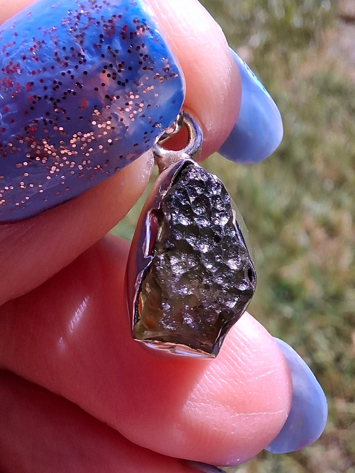 Moldavite Pendant, 925 Silver, Tektite (Ref: P71)