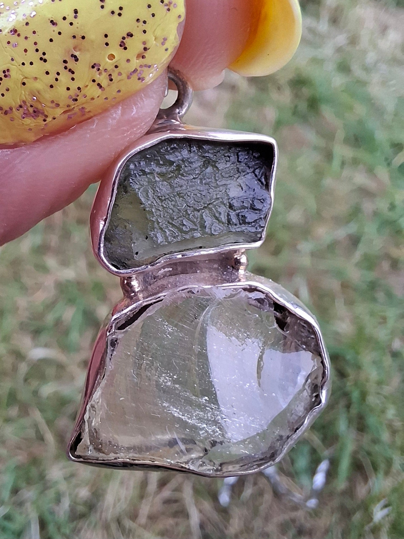 Moldavite & Libyan Desert Glass Pendant, 925 Silver, Tektite (Ref: MLP19)