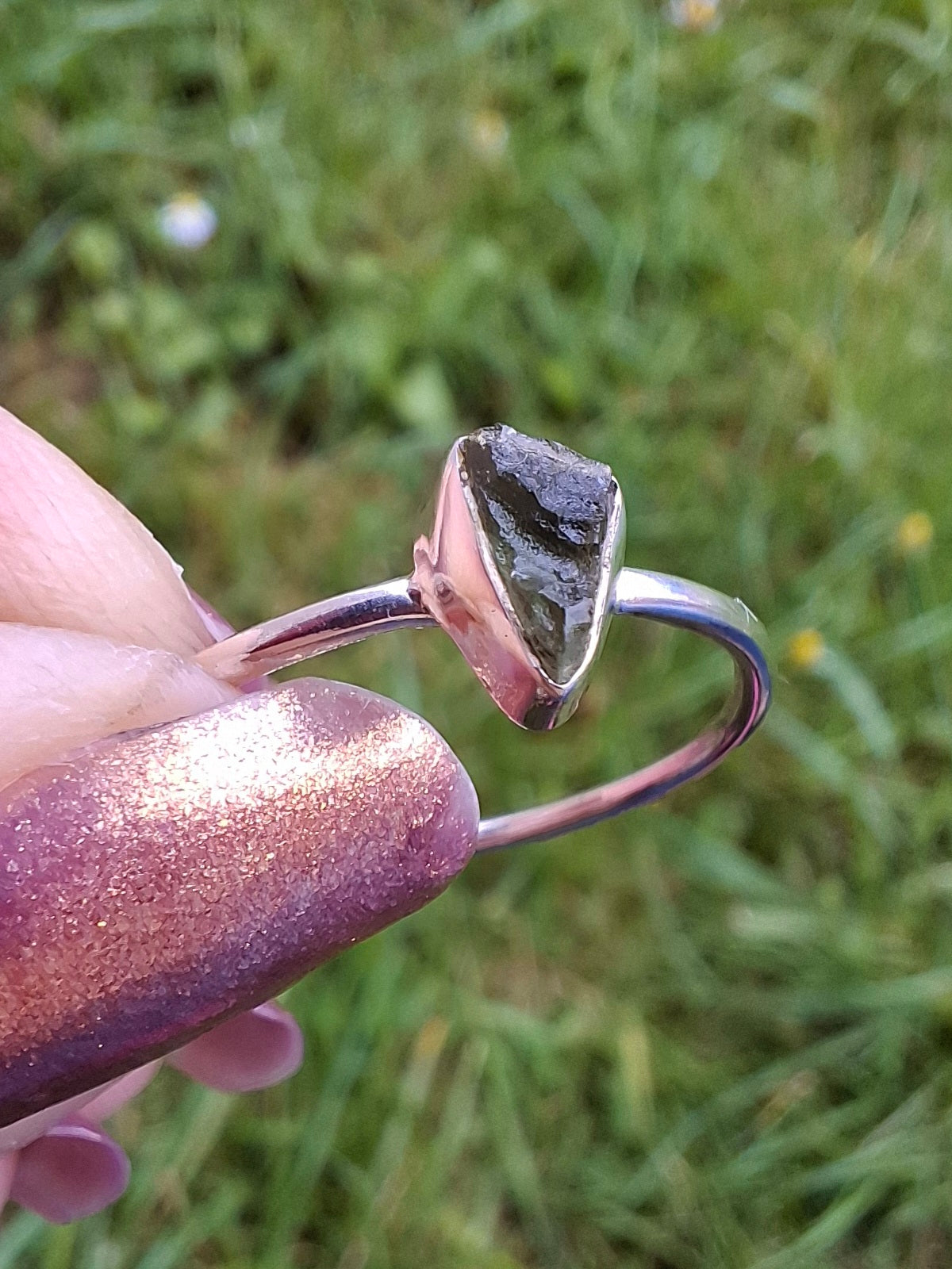 Moldavite Ring, size large R/small S, 925 Silver, Tektite (Ref: R55)