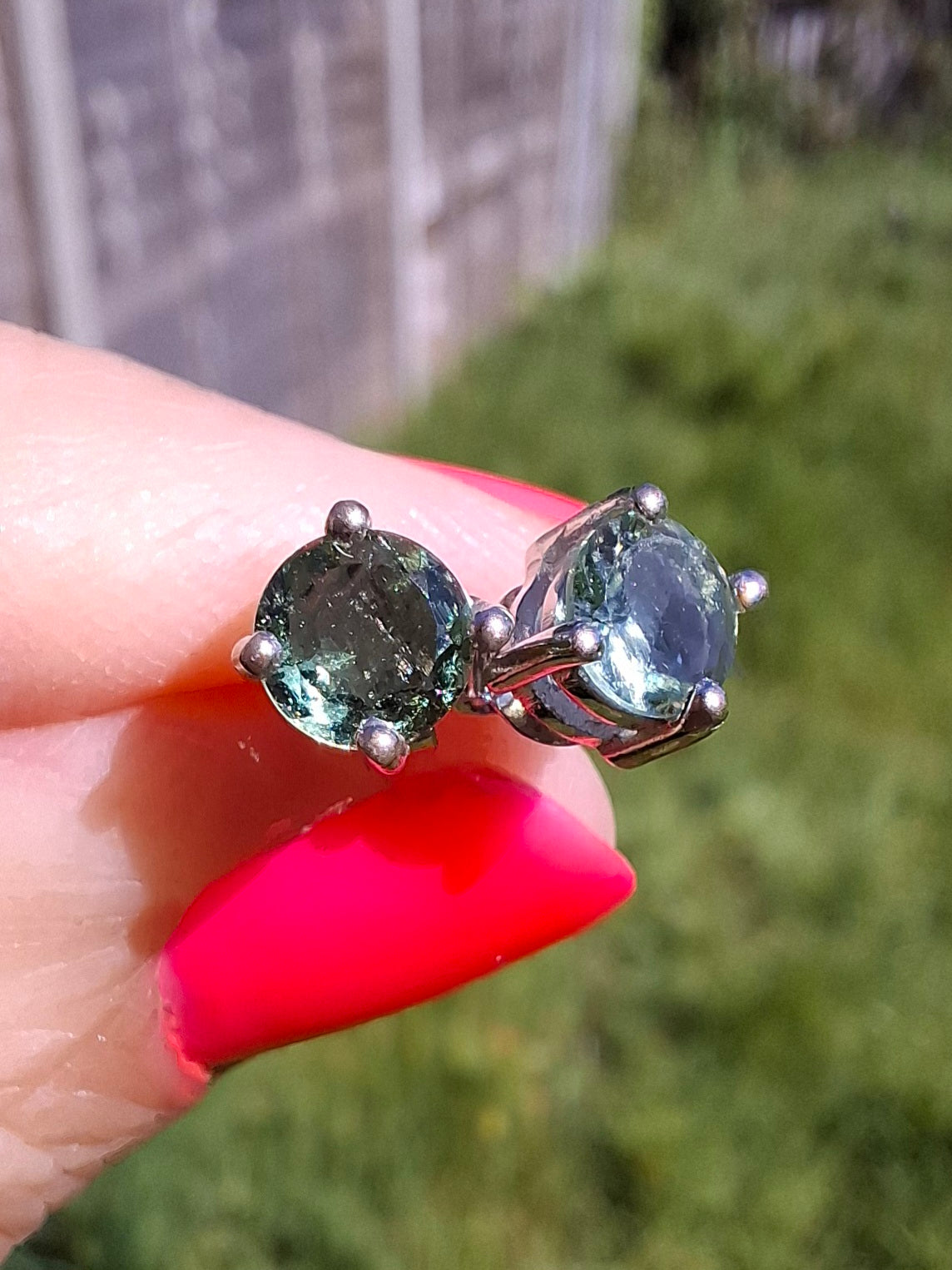 Moldavite (faceted) 5mm STUD EARRINGS, 925 Silver, Tektite (Ref: Pair44)