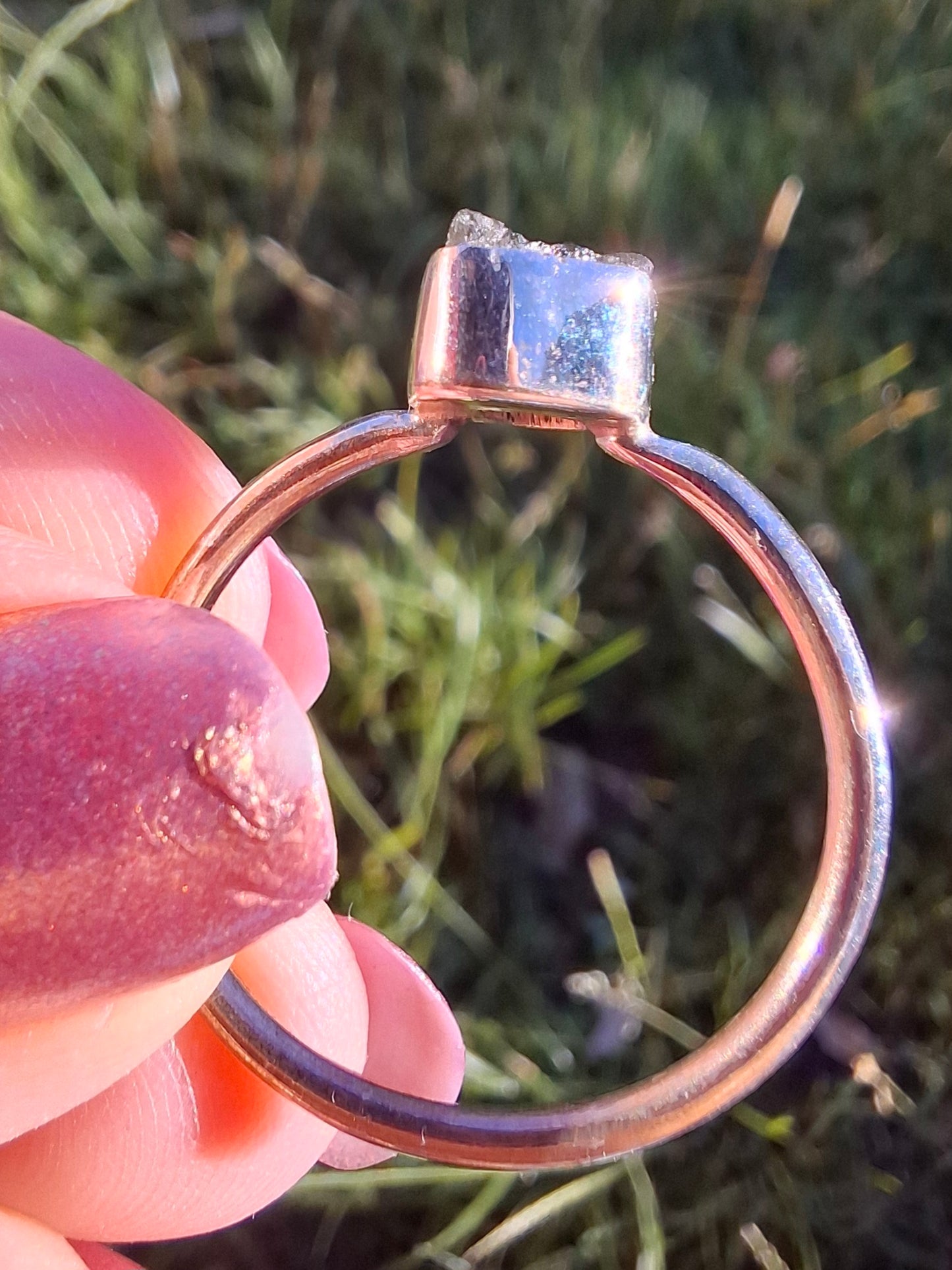 Moldavite Ring, size small W, 925 Silver, Tektite (Ref: R59)