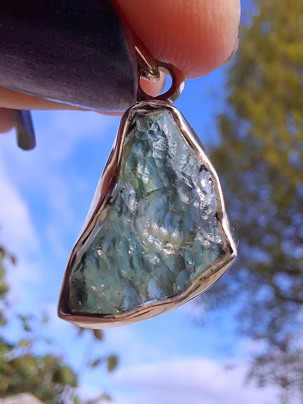 Moldavite Pendant, 925 Silver, Tektite (Ref: P14)