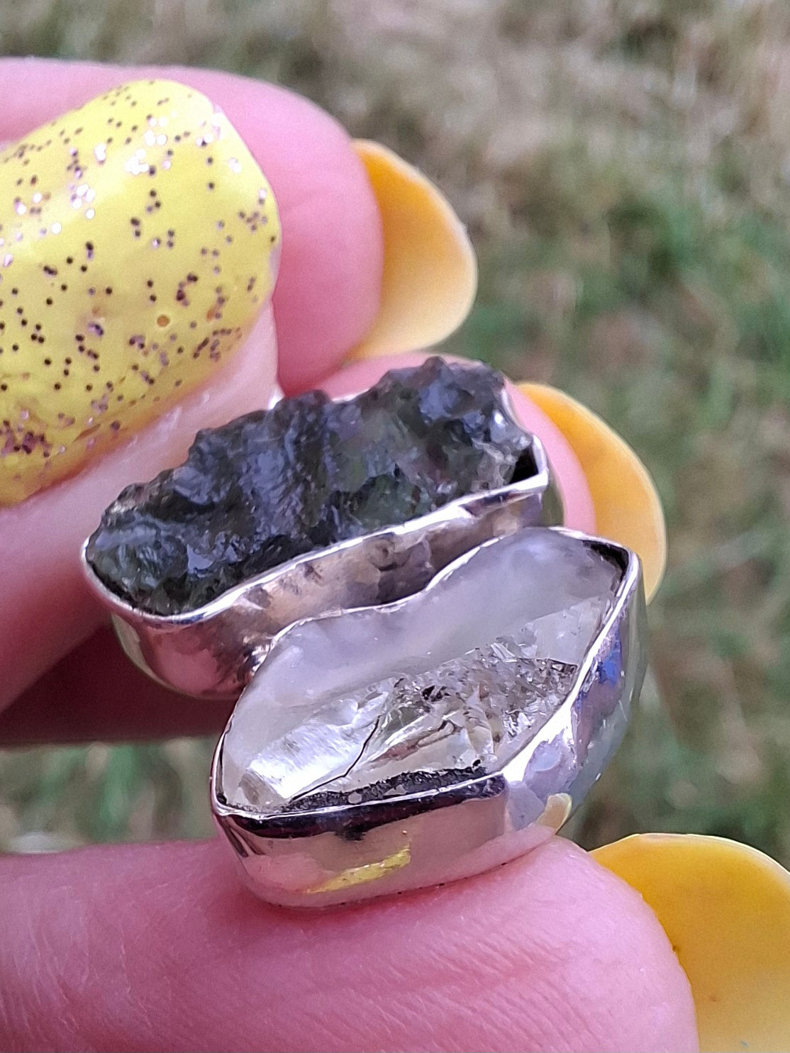 Moldavite & Libyan Desert Glass Pendant, 925 Silver, Tektite (Ref: MLP5)