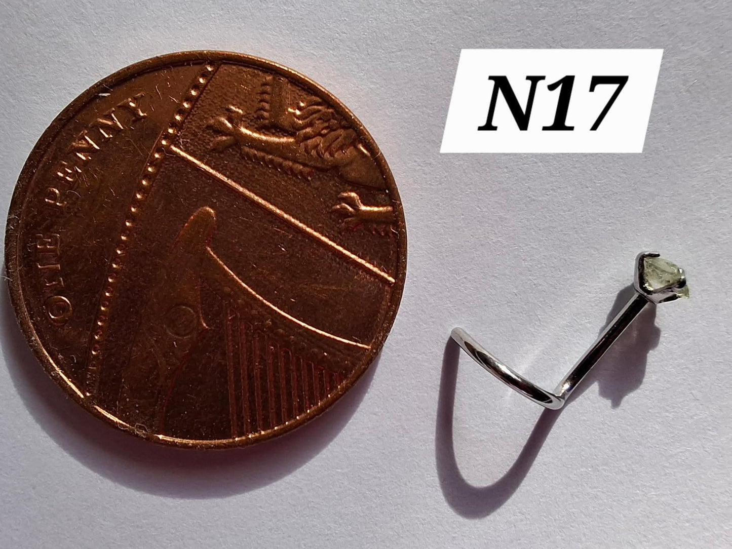 Moldavite (raw) NOSE STUD, 20G, Corkscrew, Surgical Steel, Tektite (Ref: N17)