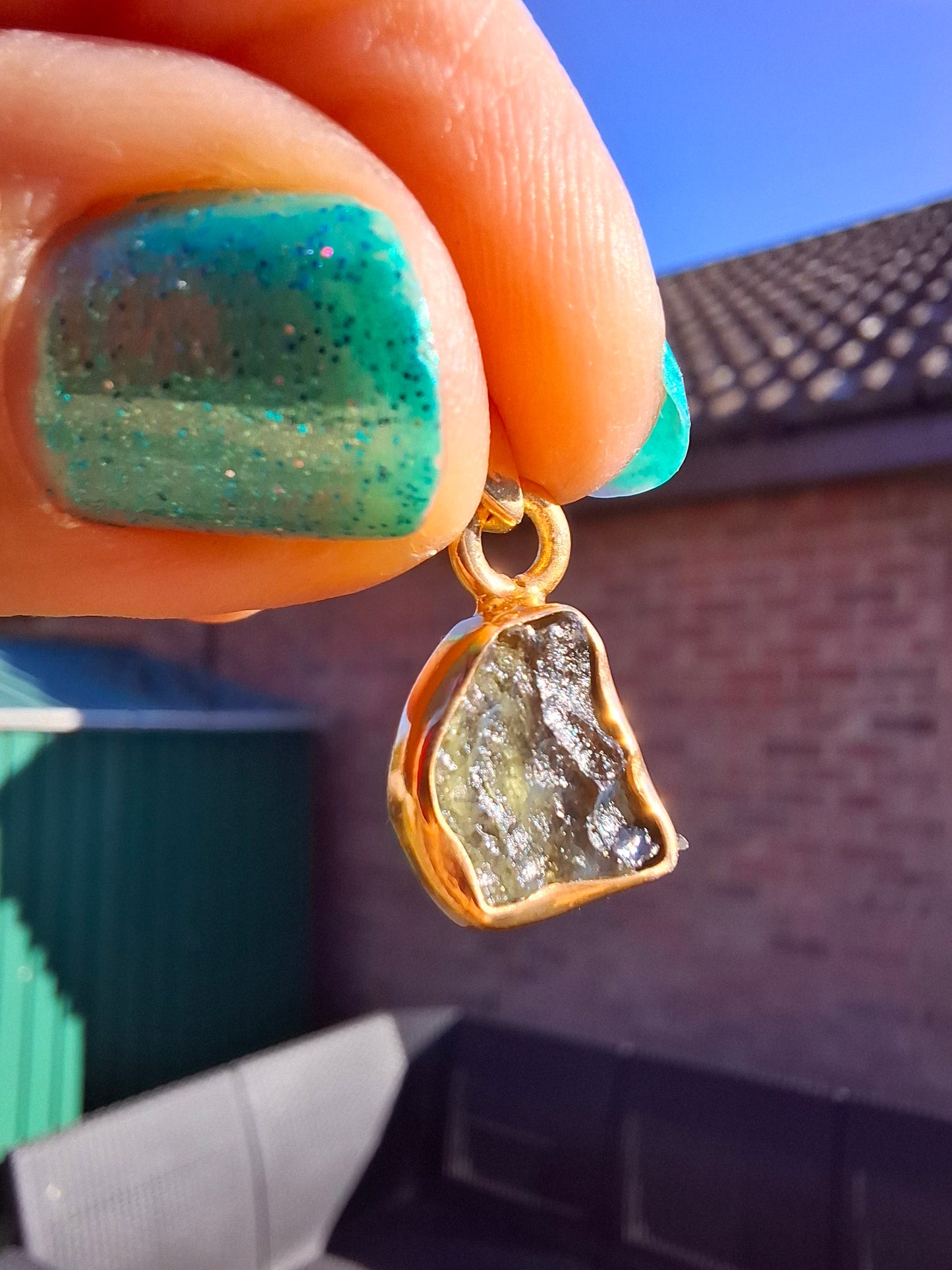 Moldavite Pendant, 14K GOLD Plated, Tektite (Ref: P448)