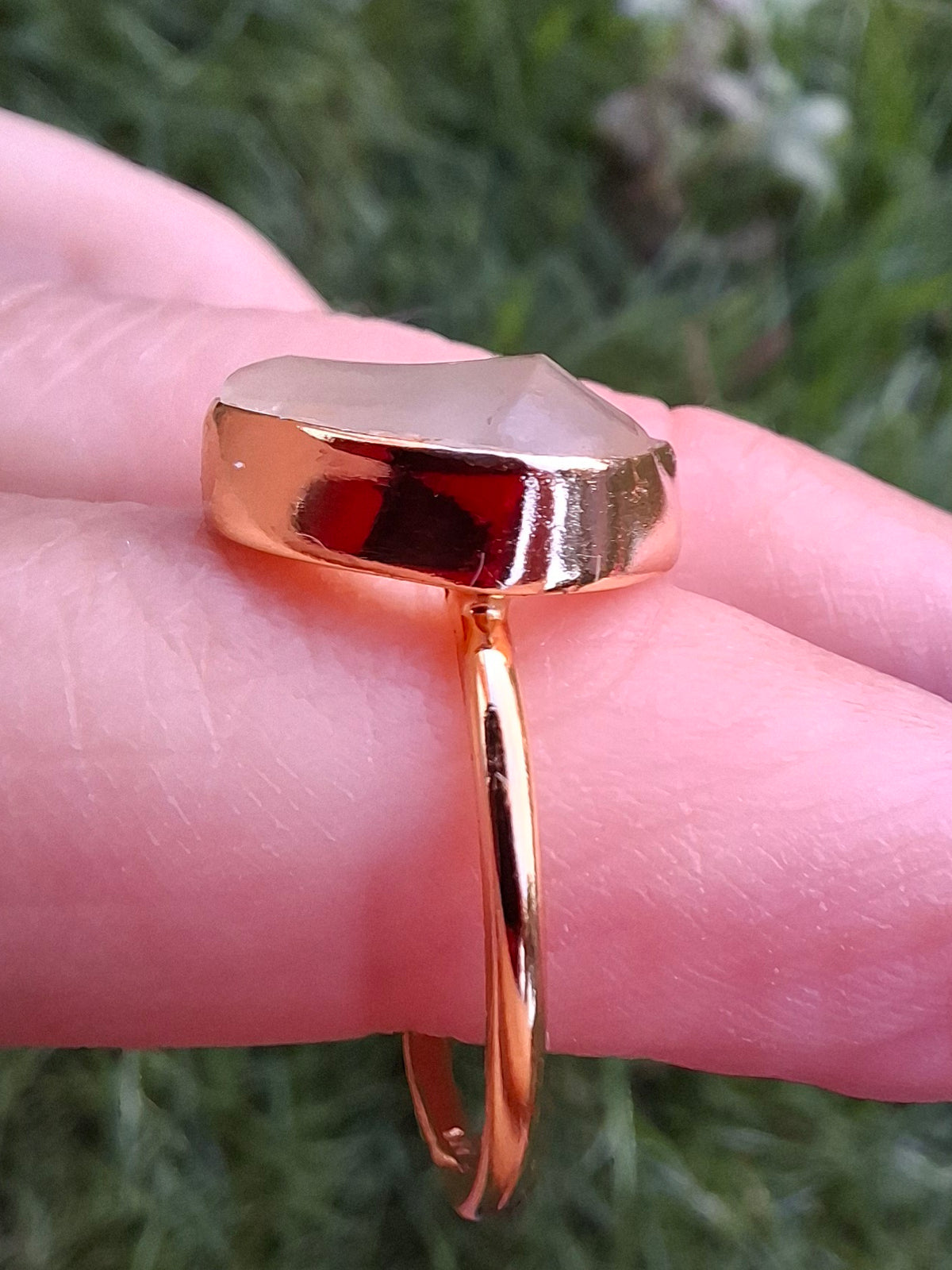 Libyan Desert Glass Ring, 14K GOLD Plated, size large M, Tektite (Ref: LR78)