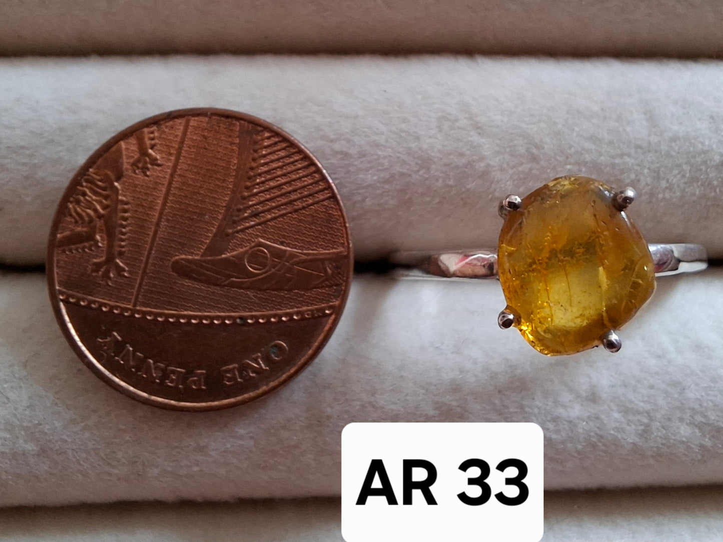 Baltic Amber Ring, size large X, 925 Silver, Fossil (Ref: AR33)