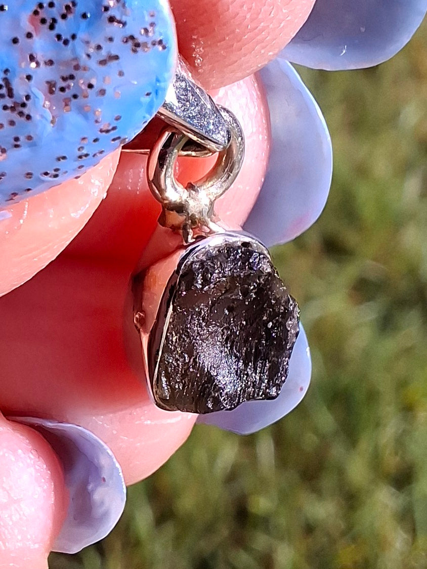Moldavite Pendant, 925 Silver, Tektite (Ref: P56)
