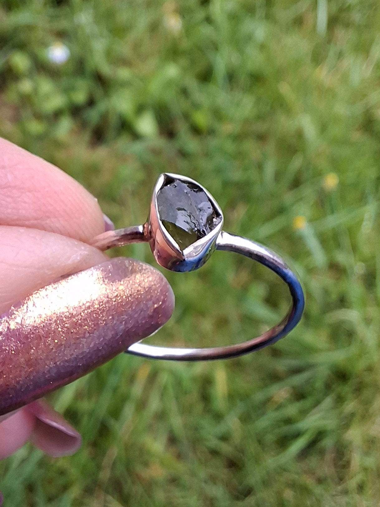 Moldavite Ring, size large T, 925 Silver, Tektite (Ref: R70)