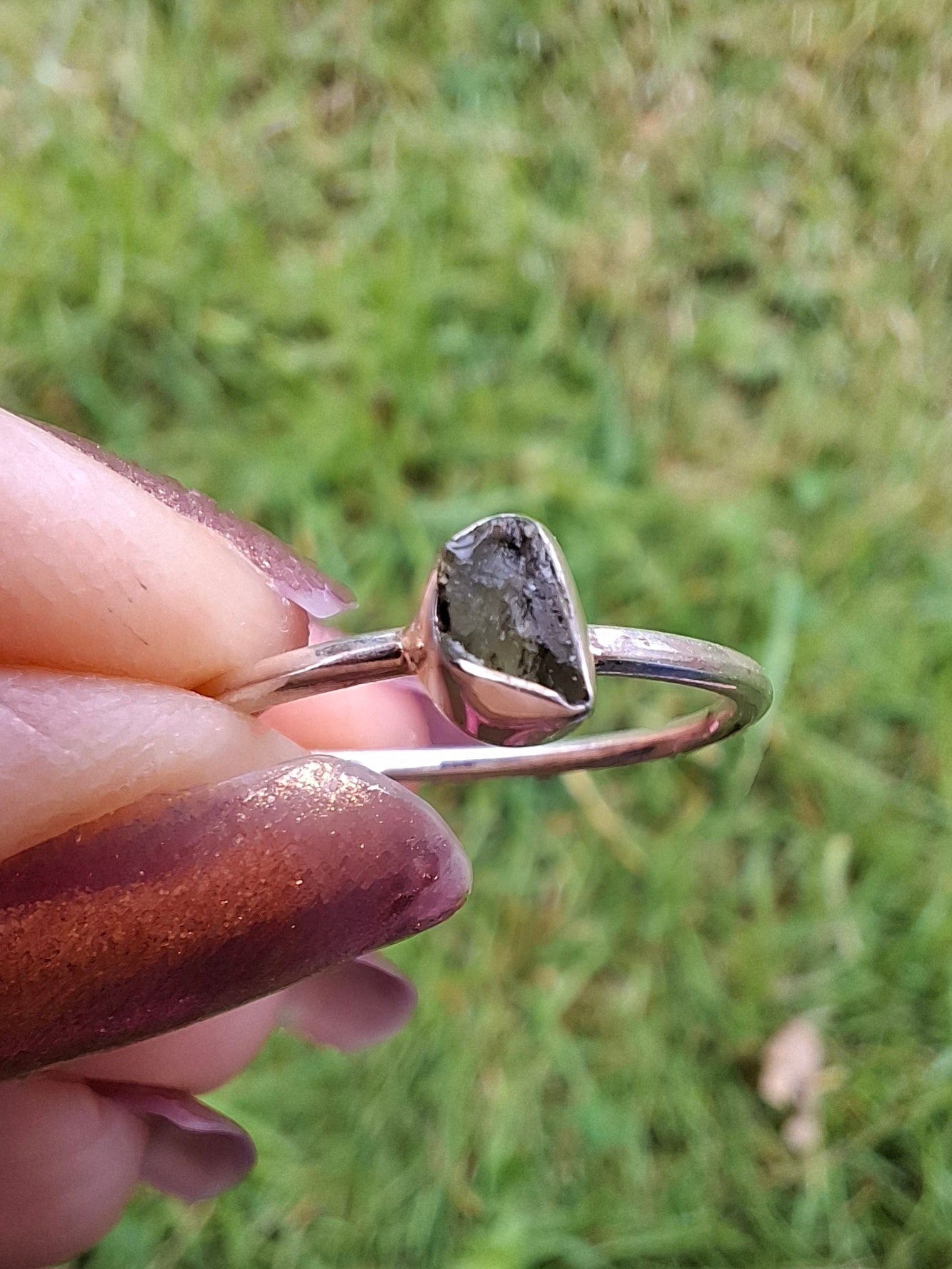 Moldavite Ring, size large M, 925 Silver, Tektite (Ref: R38)