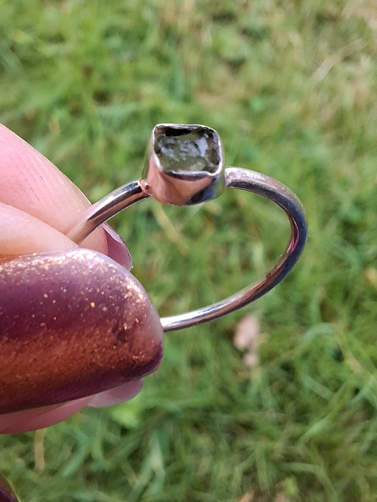 Moldavite Ring, size large L/small M, 925 Silver, Tektite (Ref: R37)