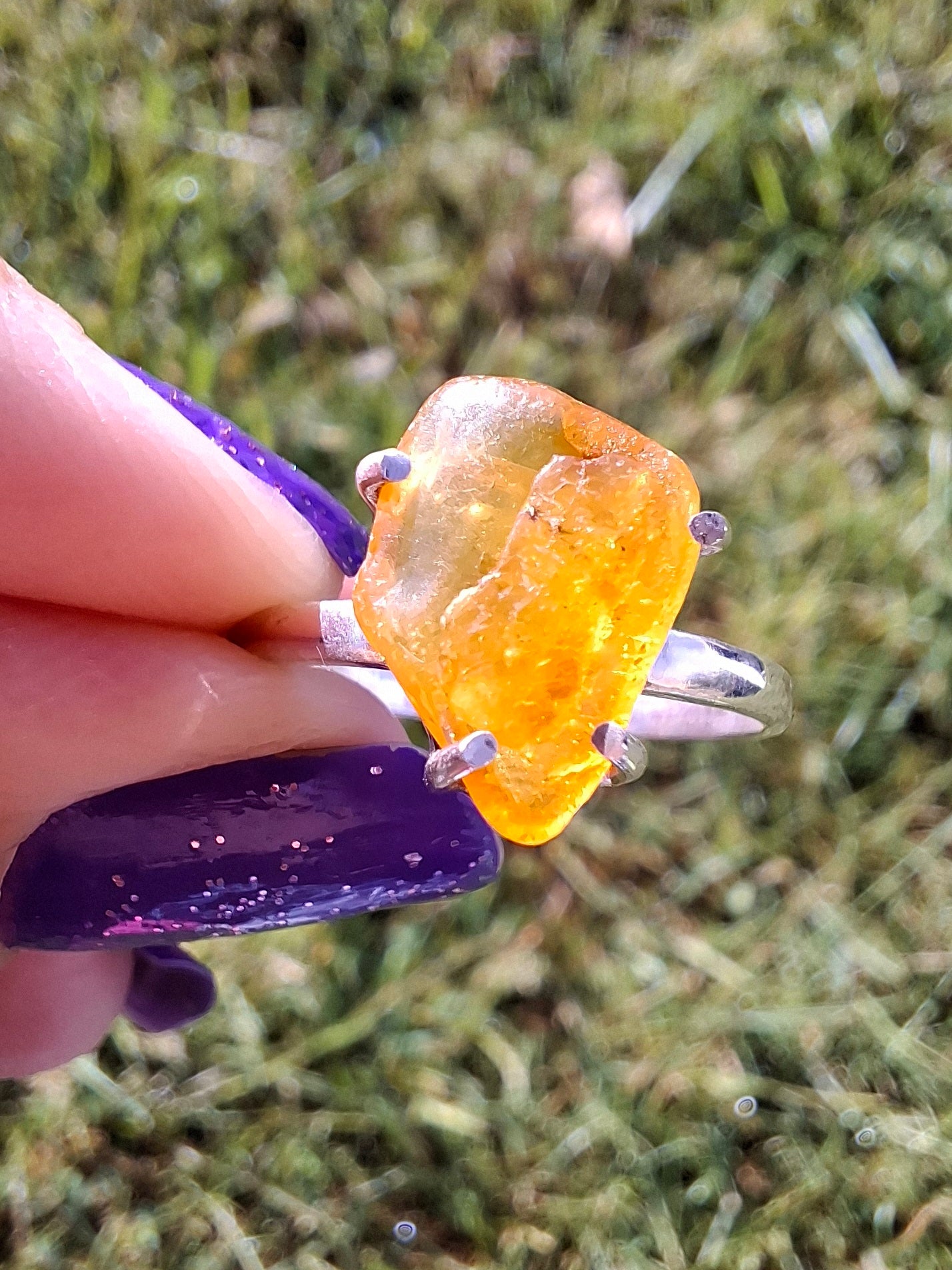 Baltic Amber Ring, size large R, 925 Silver, Fossil (Ref: AR15)