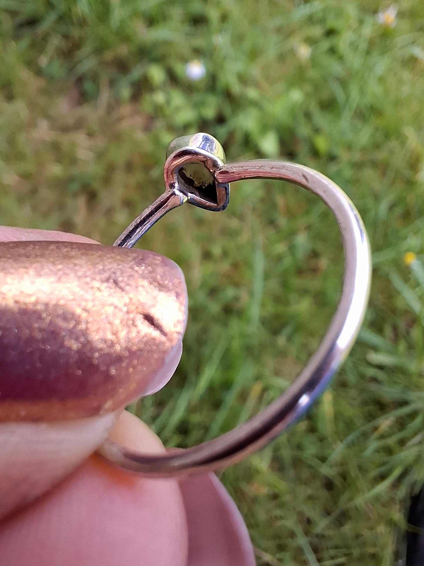 Moldavite Ring, size Q, 925 Silver, Tektite (Ref: R45)