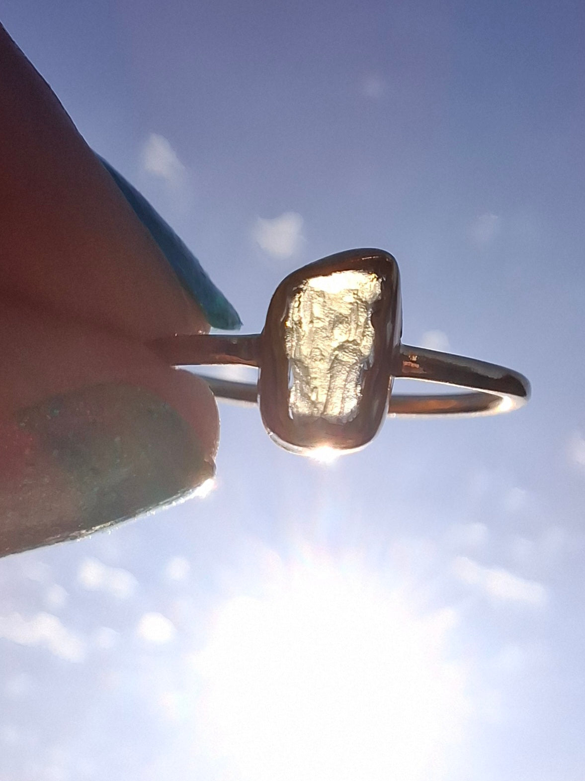 Moldavite Ring, 14K GOLD Plated, size large M, Tektite (Ref: R341)