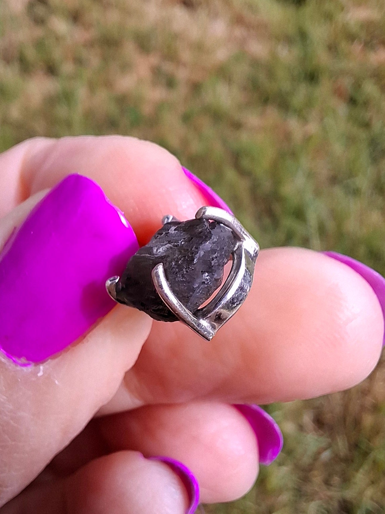 Moldavite Claw Pendant, 925 Silver, Tektite (Ref: P17)