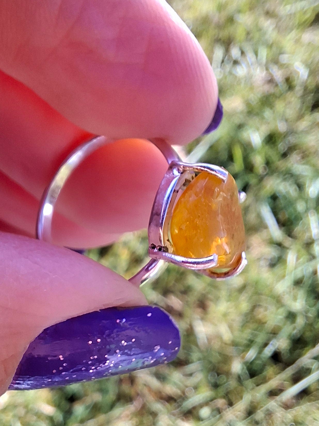 Baltic Amber Ring, size large M, 925 Silver, Fossil (Ref: AR6)