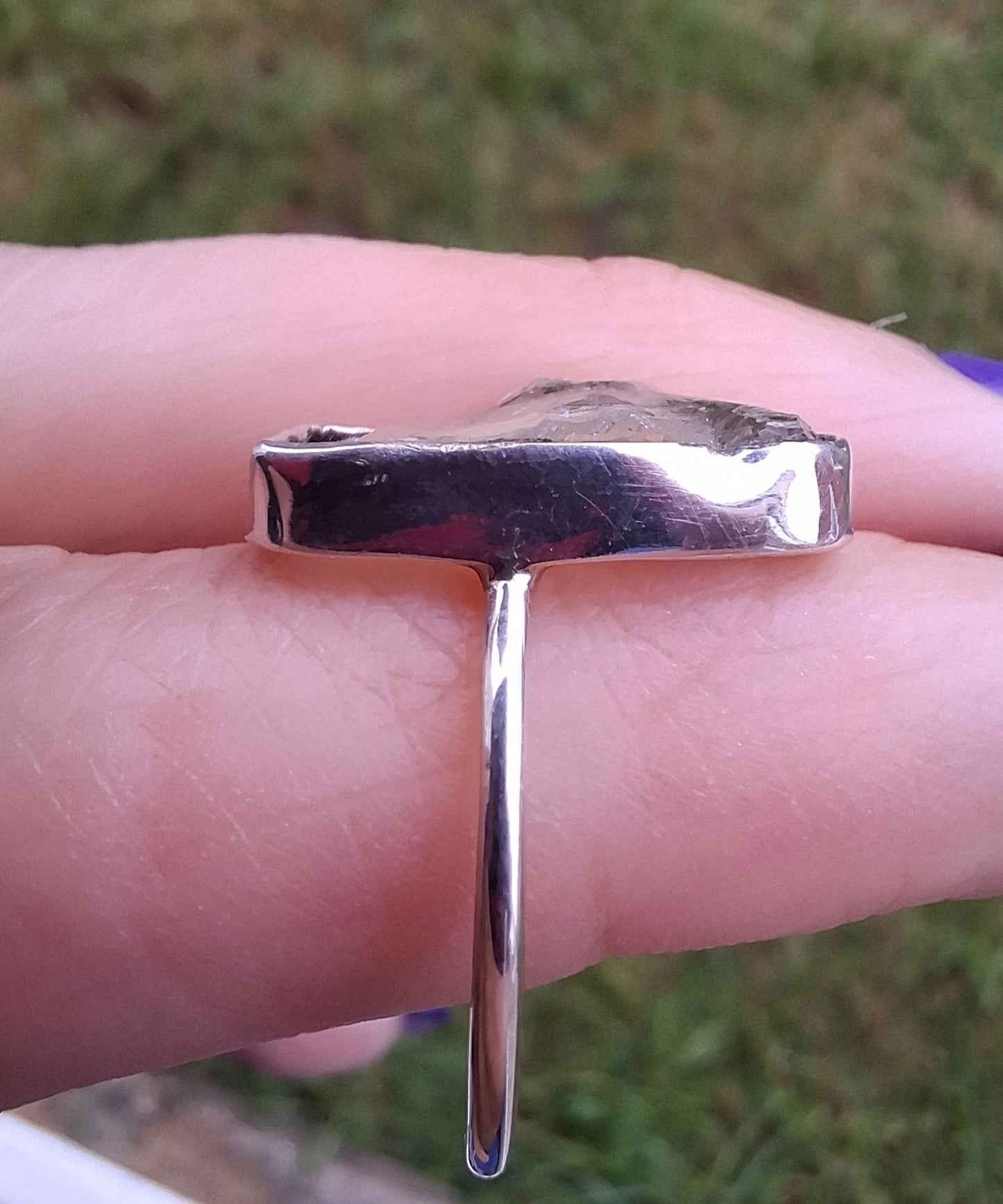Libyan Desert Glass Ring, size large P, 925 Silver, Tektite (Ref: LR33)