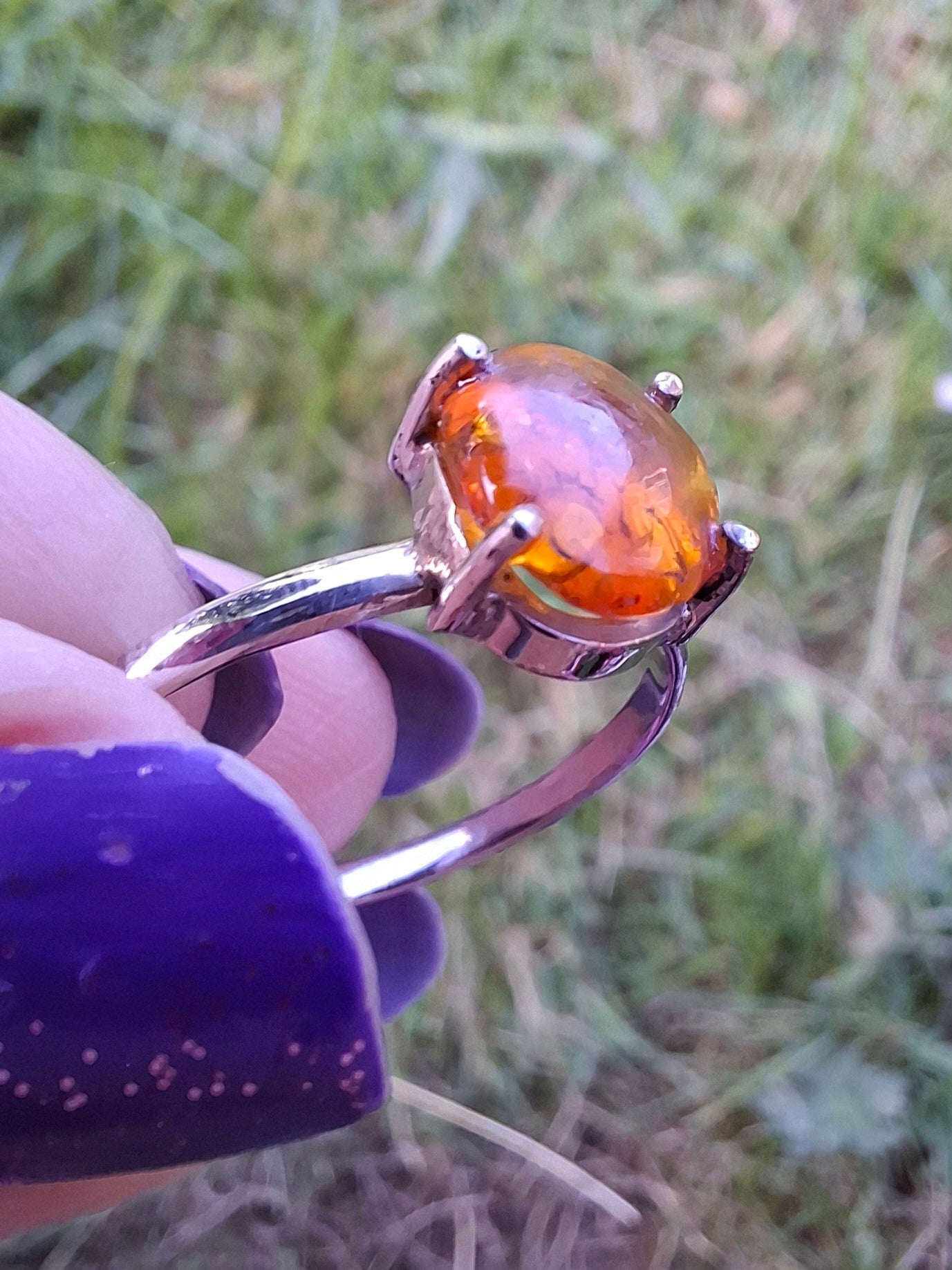 Baltic Amber Ring, size large W, 925 Silver, Fossil (Ref: AR27)