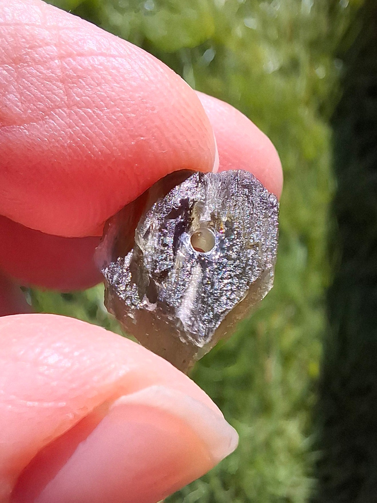DRILLED, Moldavite Piece, 1.07g, Tektite (Ref: D15)