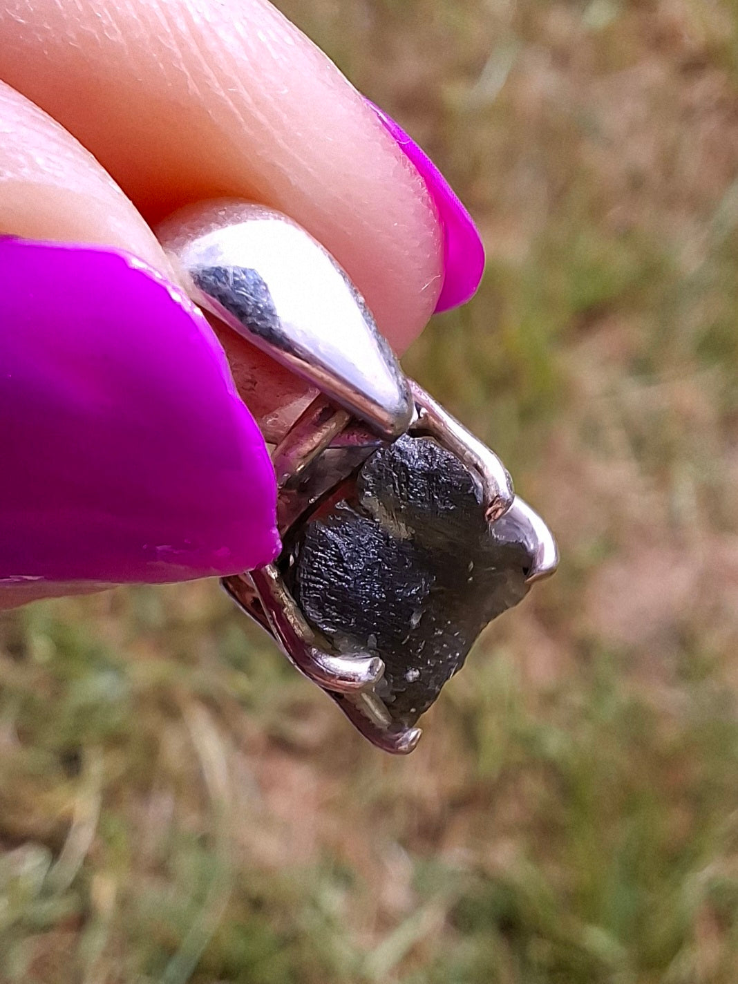 Moldavite Claw Pendant, 925 Silver, Tektite (Ref: P20)