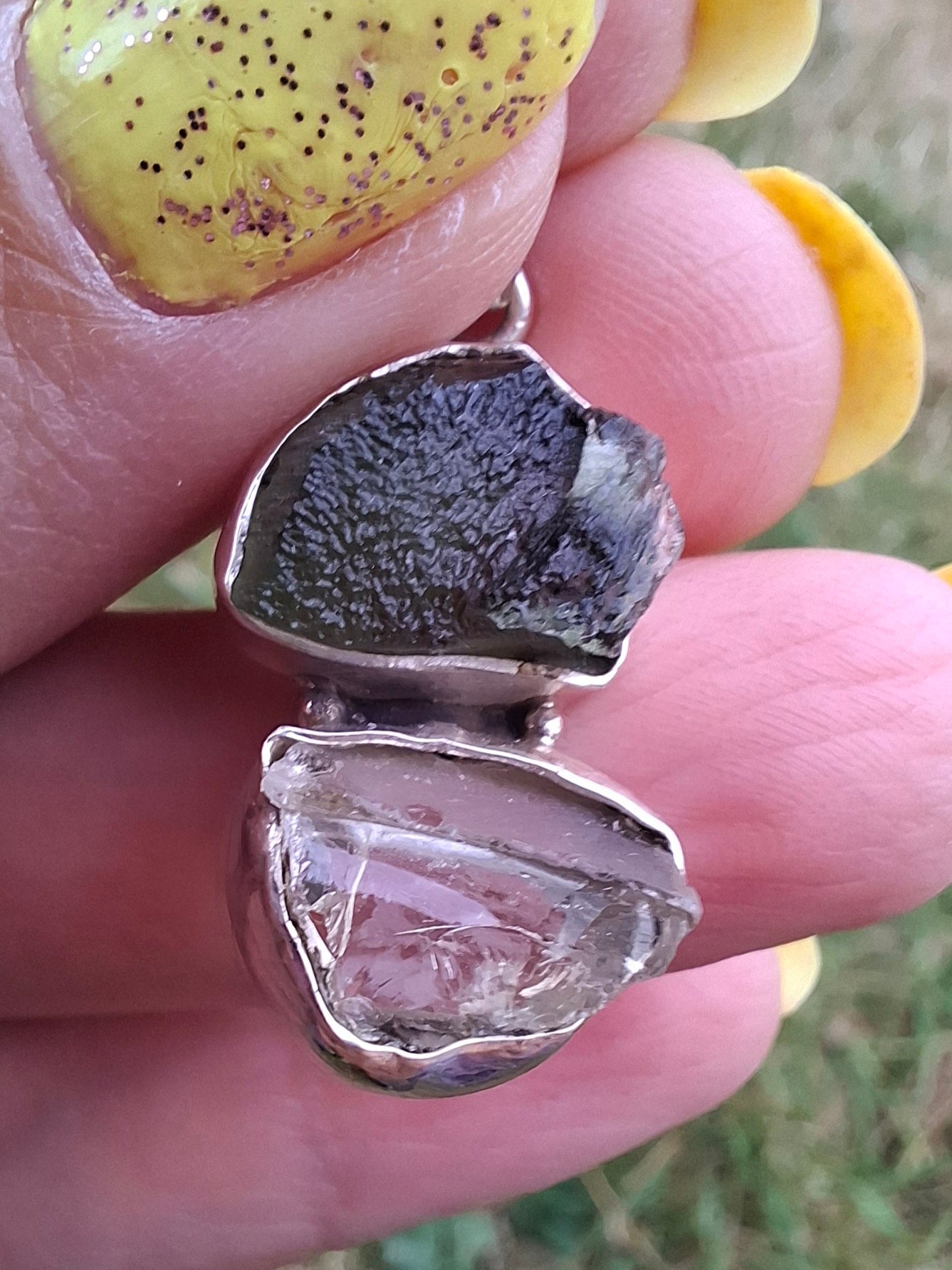 Moldavite & Libyan Desert Glass Pendant, 925 Silver, Tektite (Ref: MLP17)