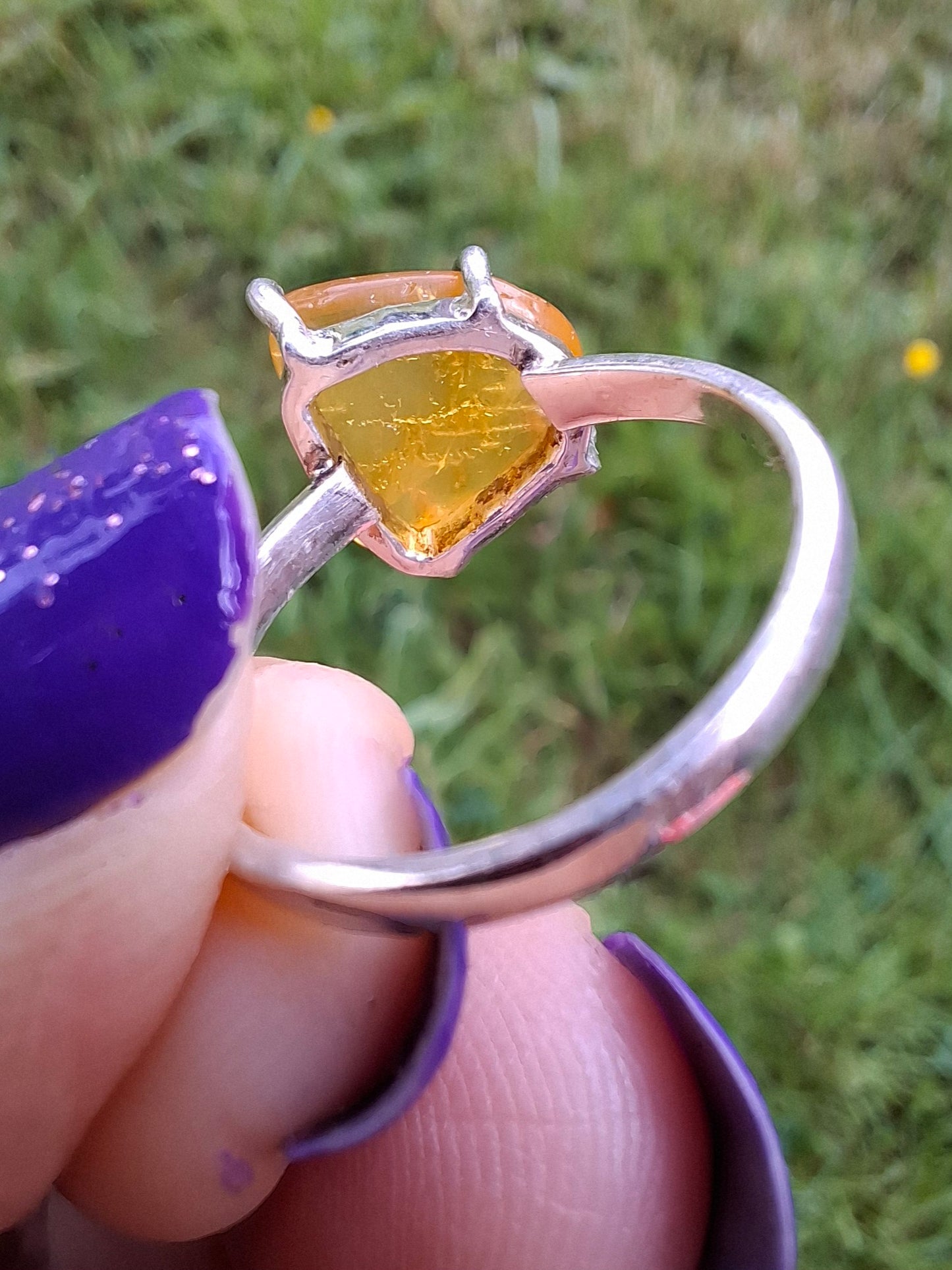 Baltic Amber Ring, size large K/small L, 925 Silver, Fossil (Ref: AR1)