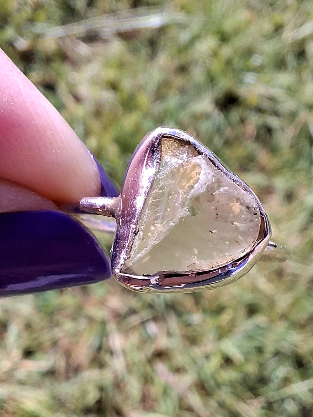 Libyan Desert Glass Ring, size small R, 925 Silver, Tektite (Ref: LR39)