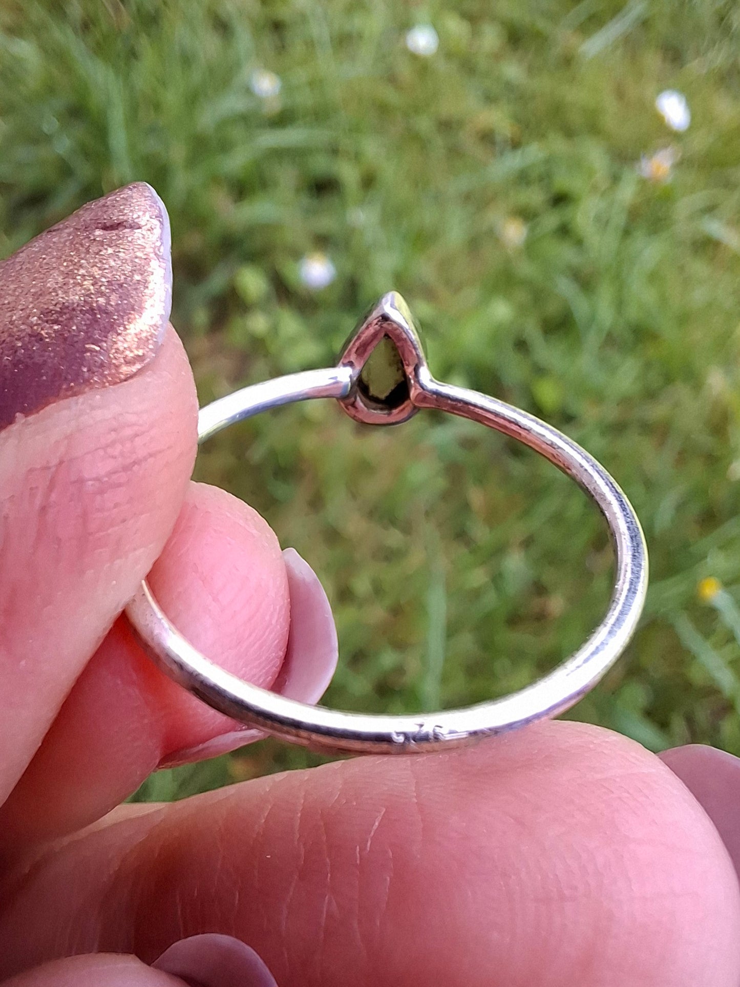 Moldavite Ring, size Q, 925 Silver, Tektite (Ref: R45)