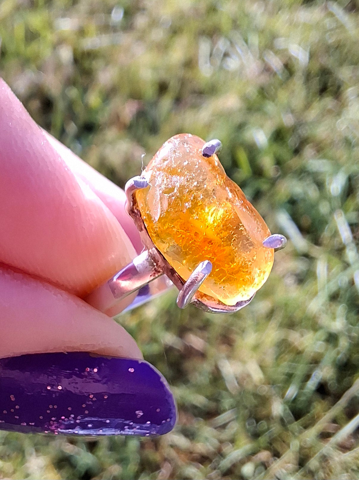 Baltic Amber Ring, size large L/small M, 925 Silver, Fossil (Ref: AR4)