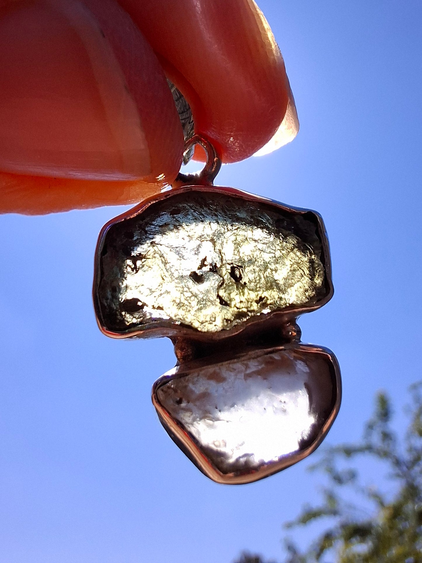 Moldavite & Libyan Desert Glass Pendant, 925 Silver, Tektite (Ref: MLP2)