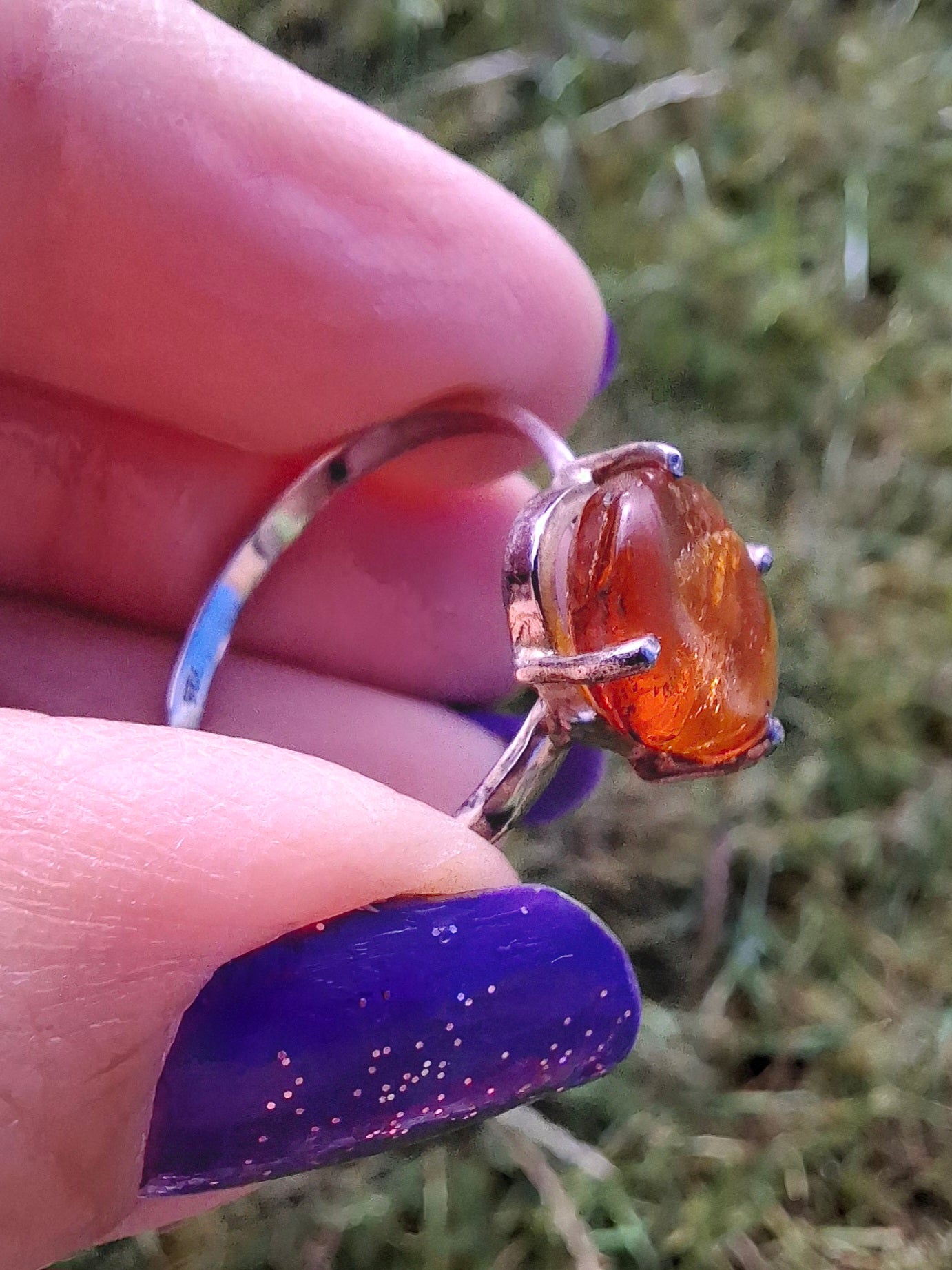 Baltic Amber Ring, size large X, 925 Silver, Fossil (Ref: AR35)
