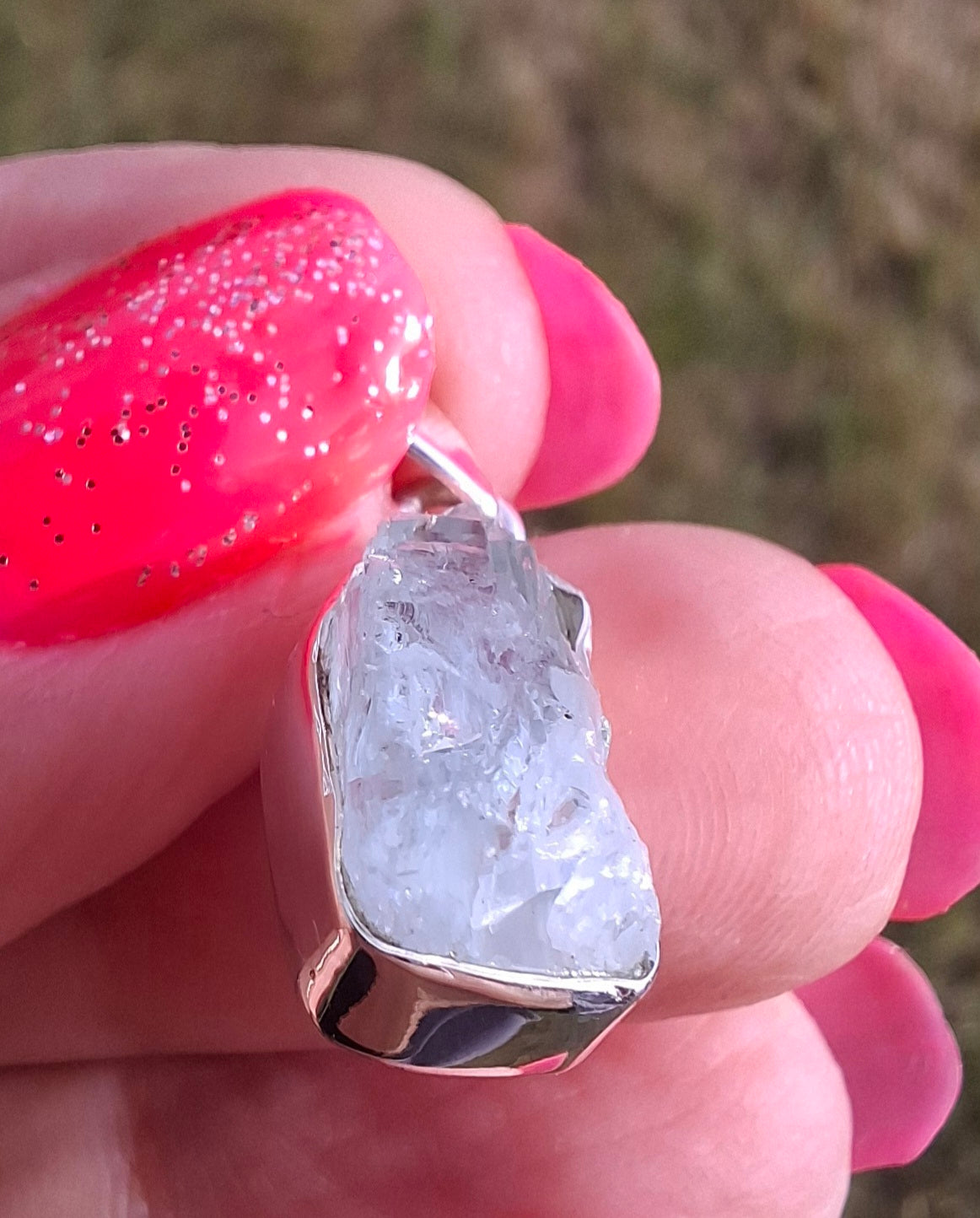 Aquamarine Pendant, 925 Silver, Crystal 🌈 (Ref: AQ4)