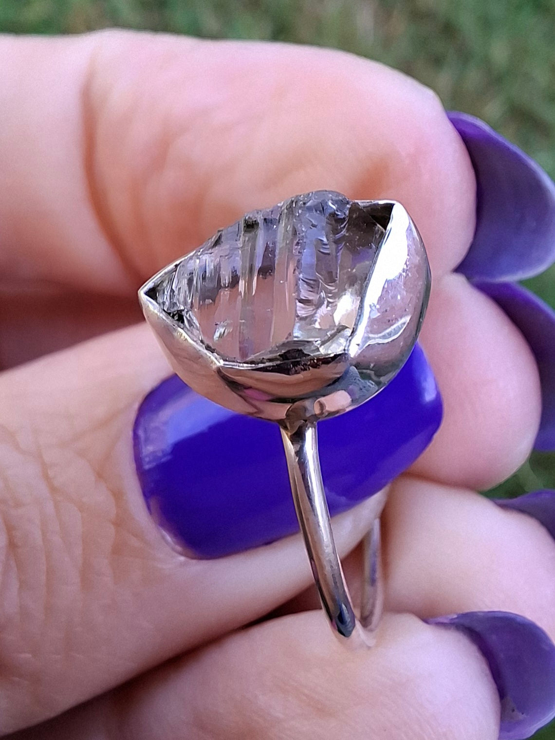 Libyan Desert Glass Ring, size large T/small U, 925 Silver, Tektite (Ref: LR51)