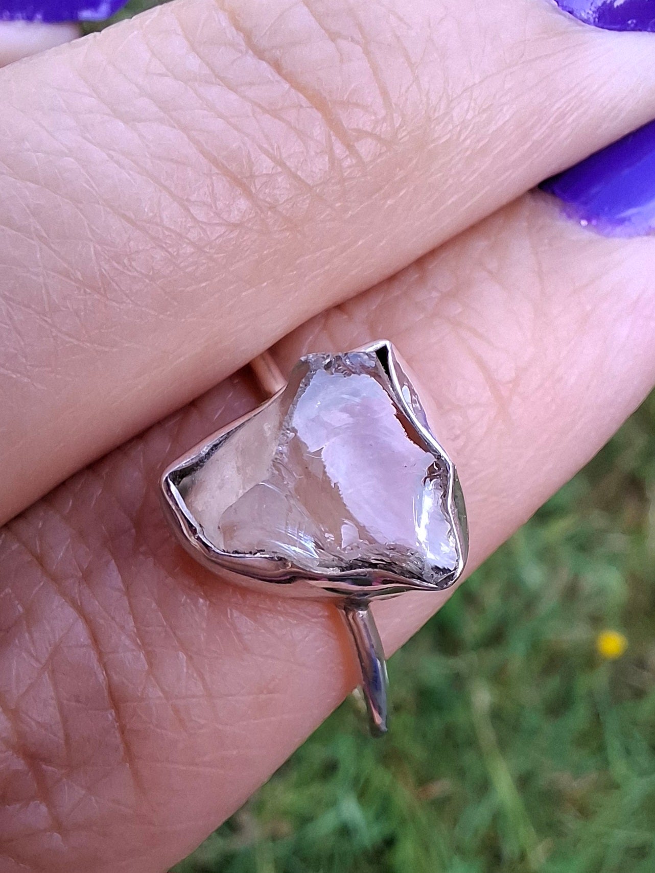 Libyan Desert Glass Ring, size large V, 925 Silver, Tektite (Ref: LR56)